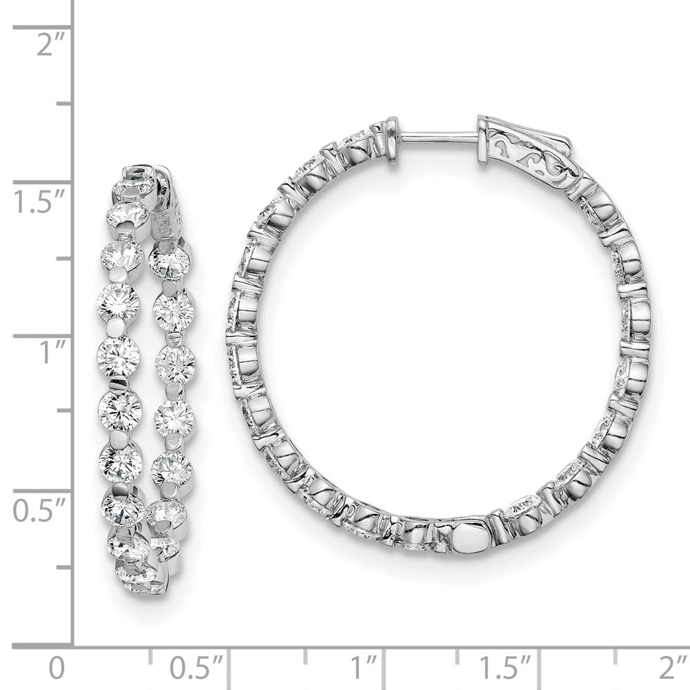QE8018 Sterling Shimmer Sterling Silver Rhodium-plated 36 Stone 3.5mm CZ In and Out Round Hinged Hoop Earrings