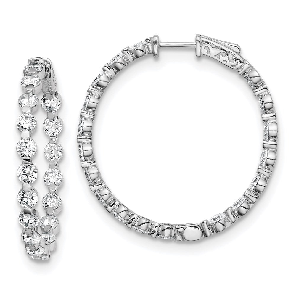 QE8018 Sterling Shimmer Sterling Silver Rhodium-plated 36 Stone 3.5mm CZ In and Out Round Hinged Hoop Earrings