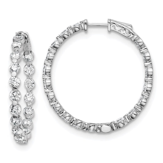 QE8018 Sterling Shimmer Sterling Silver Rhodium-plated 36 Stone 3.5mm CZ In and Out Round Hinged Hoop Earrings