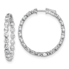 QE8018 Sterling Shimmer Sterling Silver Rhodium-plated 36 Stone 3.5mm CZ In and Out Round Hinged Hoop Earrings