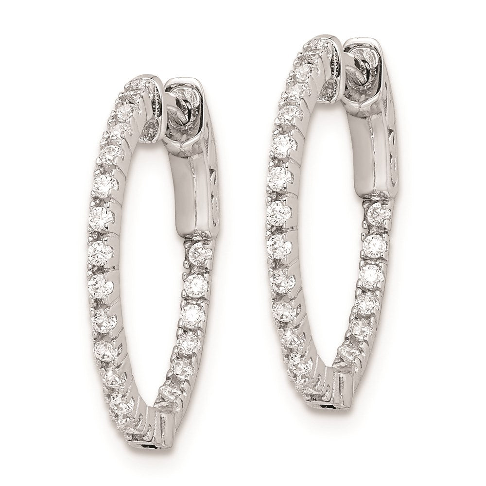 QE8019 Sterling Shimmer Sterling Silver Rhodium-plated 42 Stone 1.3mm CZ In and Out Round Hinged Hoop Earrings