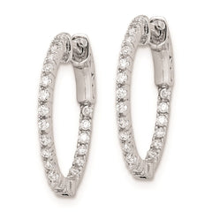 QE8019 Sterling Shimmer Sterling Silver Rhodium-plated 42 Stone 1.3mm CZ In and Out Round Hinged Hoop Earrings