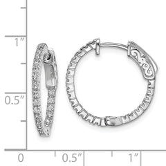 QE8019 Sterling Shimmer Sterling Silver Rhodium-plated 42 Stone 1.3mm CZ In and Out Round Hinged Hoop Earrings