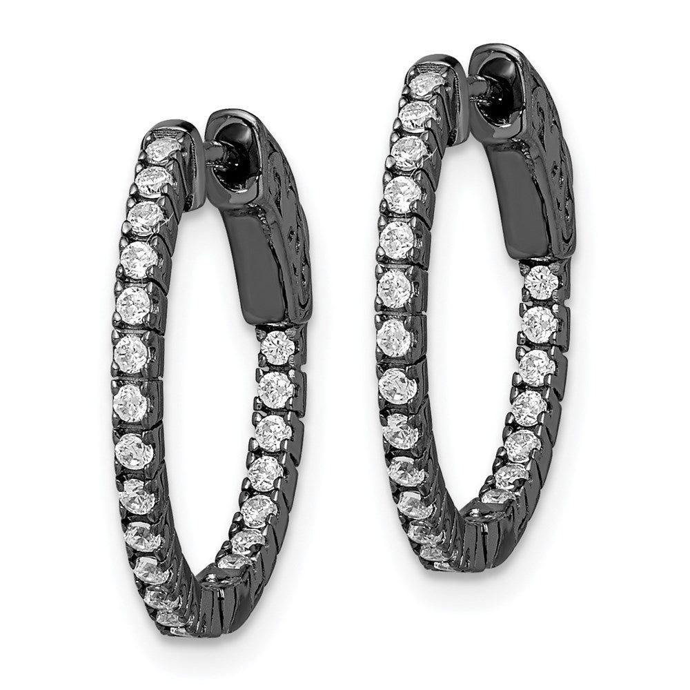 QE8019B Sterling Shimmer Black Rhodium-plated 42 Stone 1.3mm CZ In and Out Round Hinged Hoop Earrings