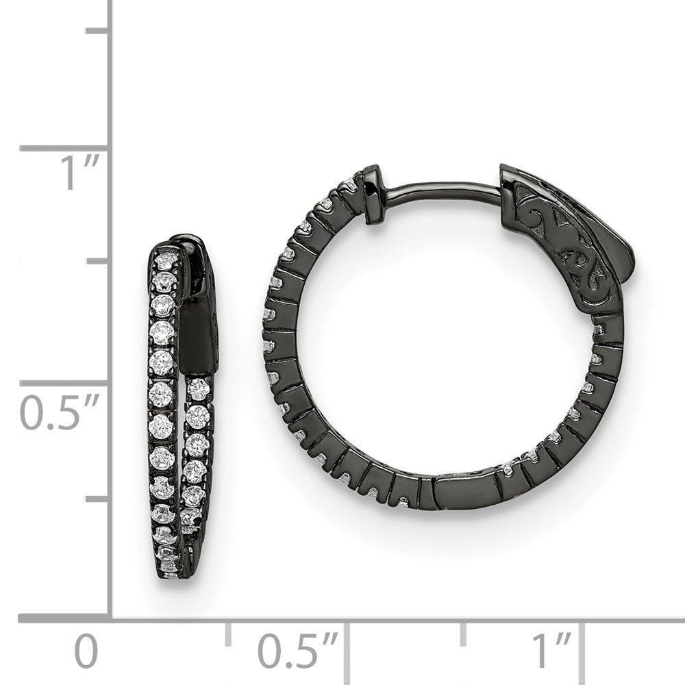 QE8019B Sterling Shimmer Black Rhodium-plated 42 Stone 1.3mm CZ In and Out Round Hinged Hoop Earrings