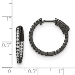 QE8019B Sterling Shimmer Black Rhodium-plated 42 Stone 1.3mm CZ In and Out Round Hinged Hoop Earrings