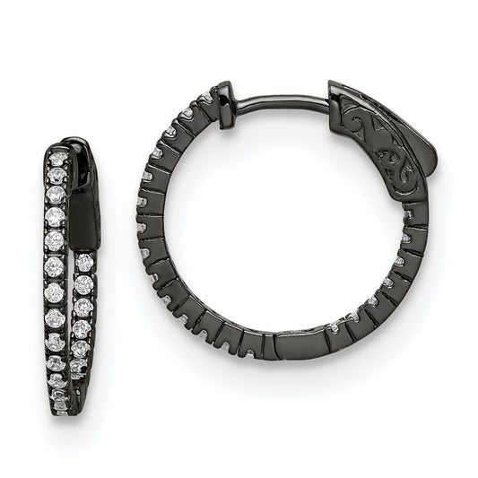 QE8019B Sterling Shimmer Black Rhodium-plated 42 Stone 1.3mm CZ In and Out Round Hinged Hoop Earrings