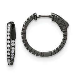 QE8019B Sterling Shimmer Black Rhodium-plated 42 Stone 1.3mm CZ In and Out Round Hinged Hoop Earrings