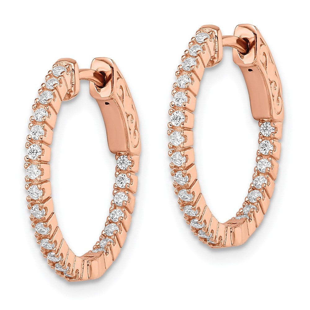 QE8019P Sterling Shimmer Sterling Silver Rose-tone Rose Gold-plated 42 Stone 1.3mm CZ In and Out Round Hinged Hoop Earrings