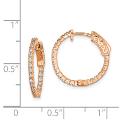 QE8019P Sterling Shimmer Sterling Silver Rose-tone Rose Gold-plated 42 Stone 1.3mm CZ In and Out Round Hinged Hoop Earrings