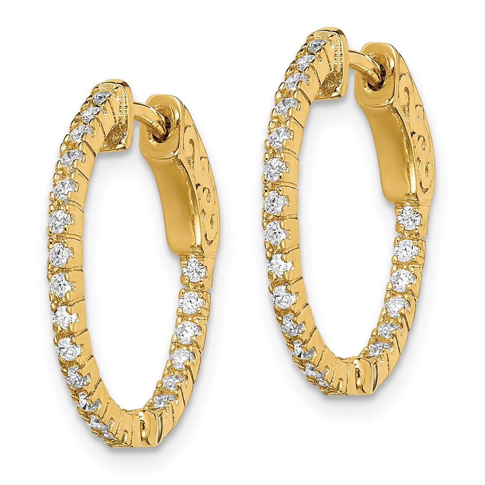 QE8019Y Sterling Shimmer Sterling Silver Gold-tone Flash Gold-plated 42 Stone 1.3mm CZ In and Out Round Hinged Hoop Earrings