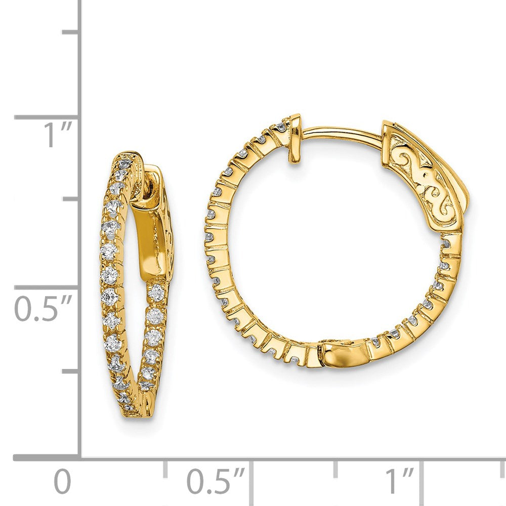 QE8019Y Sterling Shimmer Sterling Silver Gold-tone Flash Gold-plated 42 Stone 1.3mm CZ In and Out Round Hinged Hoop Earrings