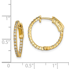 QE8019Y Sterling Shimmer Sterling Silver Gold-tone Flash Gold-plated 42 Stone 1.3mm CZ In and Out Round Hinged Hoop Earrings