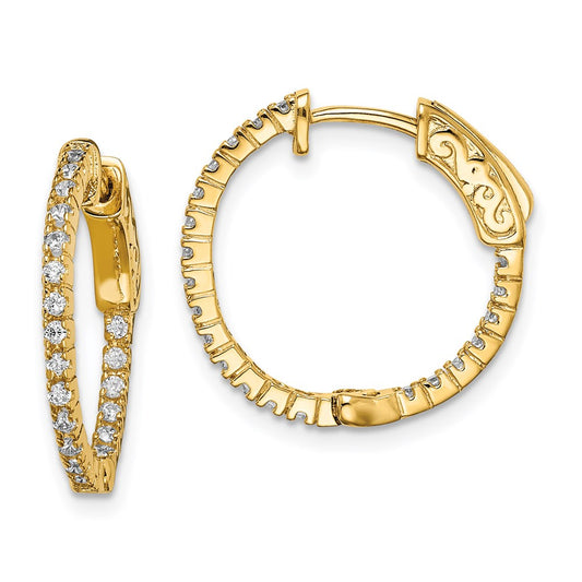 QE8019Y Sterling Shimmer Sterling Silver Gold-tone Flash Gold-plated 42 Stone 1.3mm CZ In and Out Round Hinged Hoop Earrings