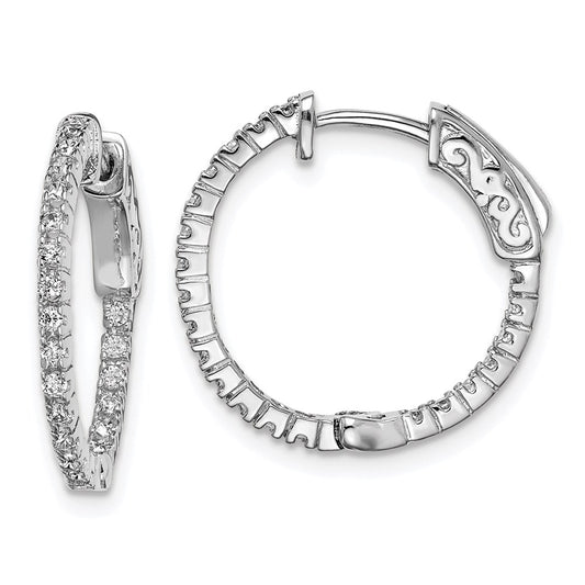 QE8019 Sterling Shimmer Sterling Silver Rhodium-plated 42 Stone 1.3mm CZ In and Out Round Hinged Hoop Earrings