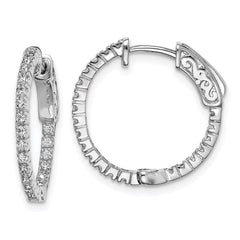 QE8019 Sterling Shimmer Sterling Silver Rhodium-plated 42 Stone 1.3mm CZ In and Out Round Hinged Hoop Earrings