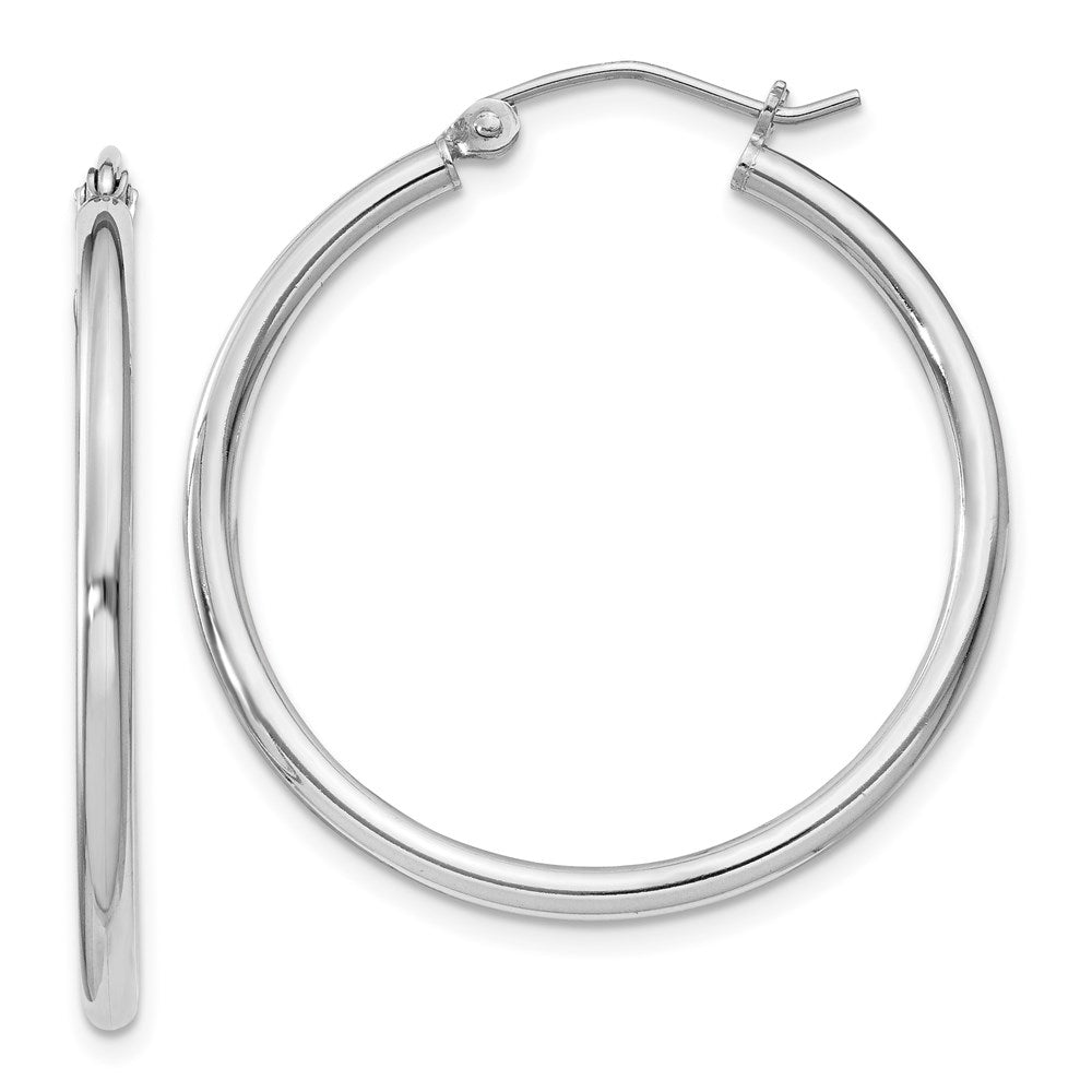 QE802 Sterling Silver Rhodium-plated 2mm Round Hoop Earrings