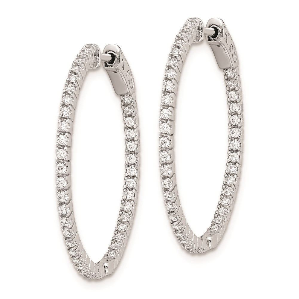 QE8020 Sterling Shimmer Sterling Silver Rhodium-plated 80 Stone 1.25mm CZ In and Out Round Hinged Hoop Earrings