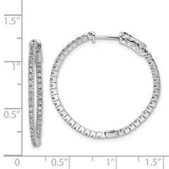 QE8020 Sterling Shimmer Sterling Silver Rhodium-plated 80 Stone 1.25mm CZ In and Out Round Hinged Hoop Earrings