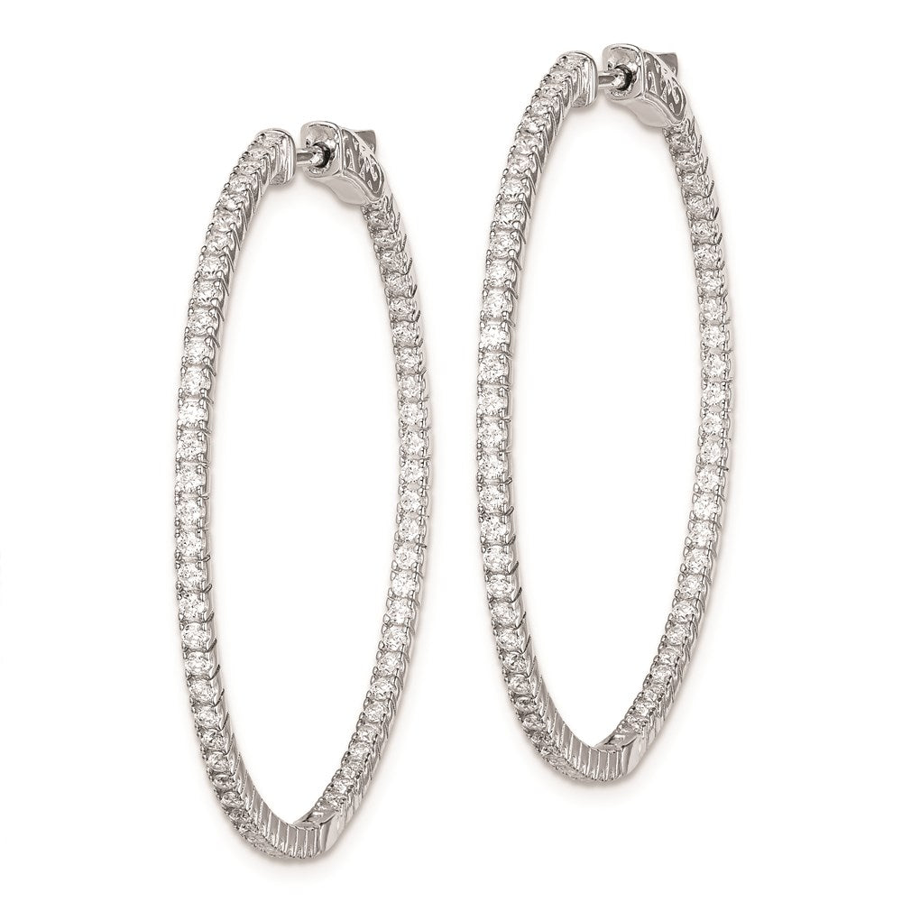 QE8021 Sterling Shimmer Sterling Silver Rhodium-plated 122 Stone 1.3mm CZ In and Out Round Hinged Hoop Earrings