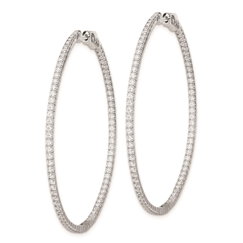 QE8022 Sterling Shimmer Sterling Silver Rhodium-plated 162 Stone 1.2mm CZ In and Out Round Hinged Hoop Earrings