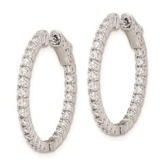 QE8023 Sterling Shimmer Sterling Silver Rhodium-plated 50 Stone 1.75mm CZ In and Out Round Hinged Hoop Earrings