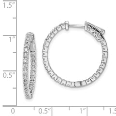 QE8023 Sterling Shimmer Sterling Silver Rhodium-plated 50 Stone 1.75mm CZ In and Out Round Hinged Hoop Earrings
