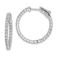 QE8023 Sterling Shimmer Sterling Silver Rhodium-plated 50 Stone 1.75mm CZ In and Out Round Hinged Hoop Earrings