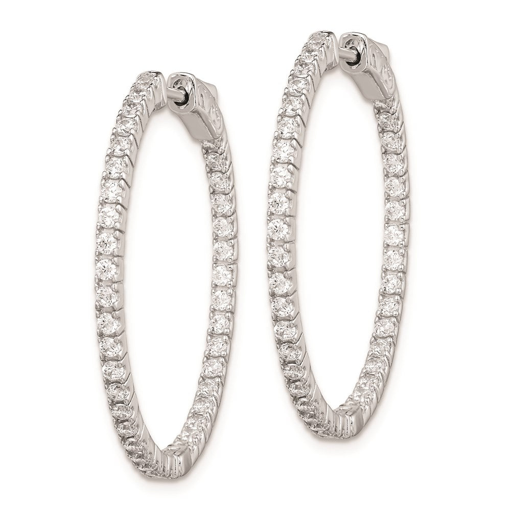 QE8024 Sterling Shimmer Sterling Silver Rhodium-plated 76 Stone 1.6mm CZ In and Out Round Hinged Hoop Earrings