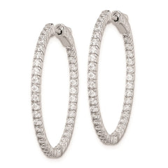 QE8024 Sterling Shimmer Sterling Silver Rhodium-plated 76 Stone 1.6mm CZ In and Out Round Hinged Hoop Earrings