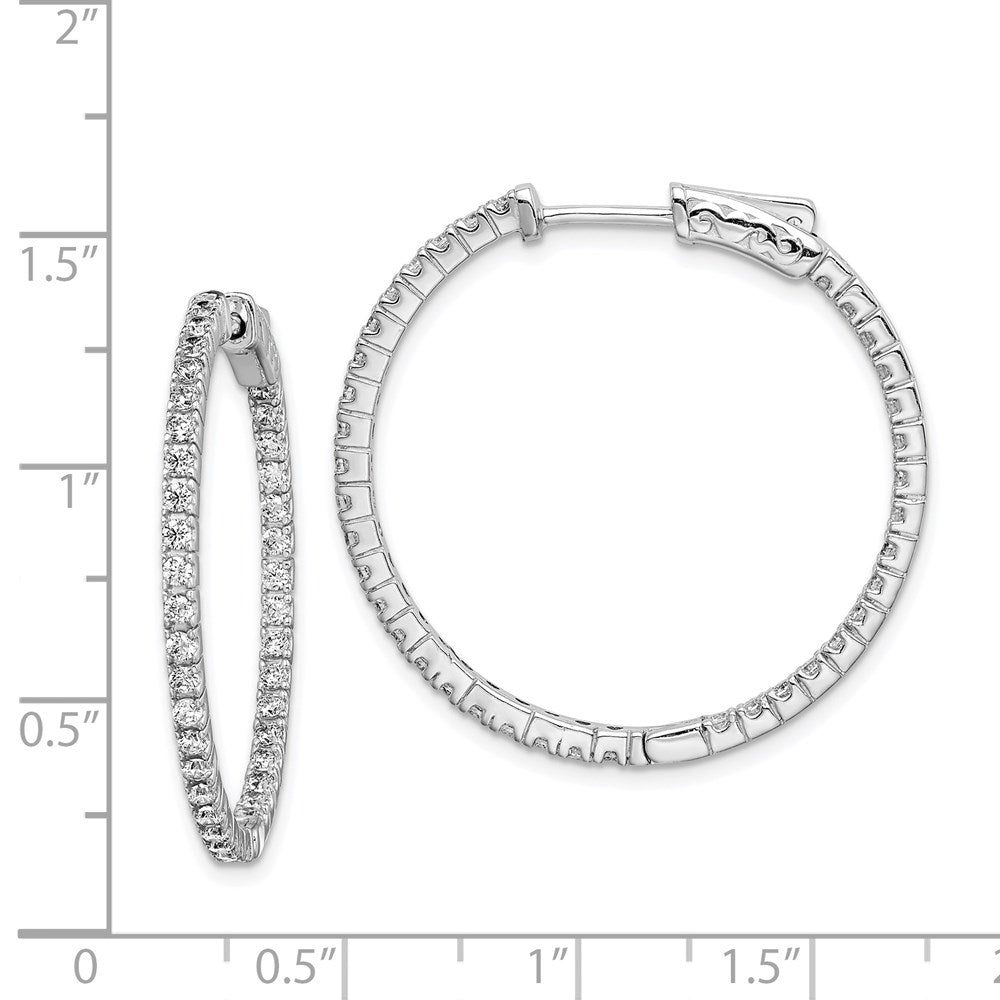 QE8024 Sterling Shimmer Sterling Silver Rhodium-plated 76 Stone 1.6mm CZ In and Out Round Hinged Hoop Earrings