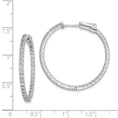 QE8024 Sterling Shimmer Sterling Silver Rhodium-plated 76 Stone 1.6mm CZ In and Out Round Hinged Hoop Earrings