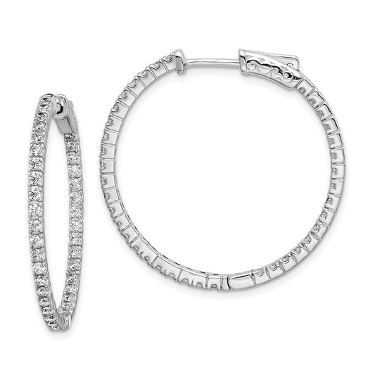 QE8024 Sterling Shimmer Sterling Silver Rhodium-plated 76 Stone 1.6mm CZ In and Out Round Hinged Hoop Earrings