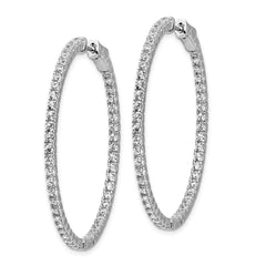 QE8025 Sterling Shimmer Sterling Silver Rhodium-plated 100 Stone 1.6mm CZ In and Out Round Hinged Hoop Earrings