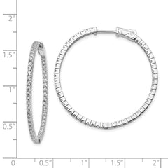 QE8025 Sterling Shimmer Sterling Silver Rhodium-plated 100 Stone 1.6mm CZ In and Out Round Hinged Hoop Earrings