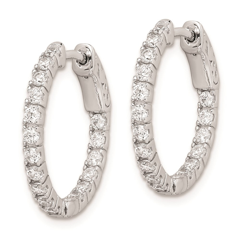 QE8026 Sterling Shimmer Sterling Silver Rhodium-plated 34 Stone 1.9mm CZ In and Out Round Hinged Hoop Earrings