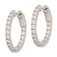 QE8026 Sterling Shimmer Sterling Silver Rhodium-plated 34 Stone 1.9mm CZ In and Out Round Hinged Hoop Earrings