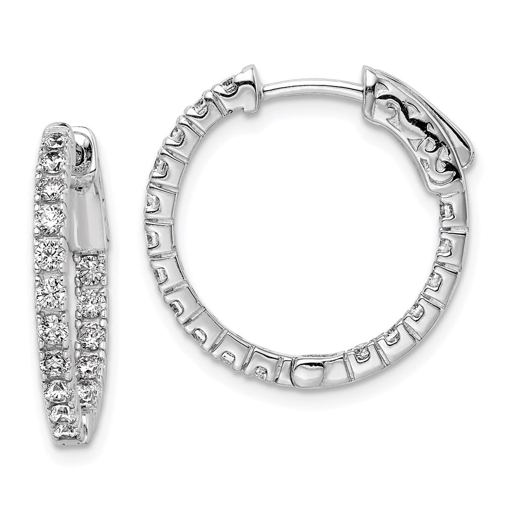 QE8026 Sterling Shimmer Sterling Silver Rhodium-plated 34 Stone 1.9mm CZ In and Out Round Hinged Hoop Earrings