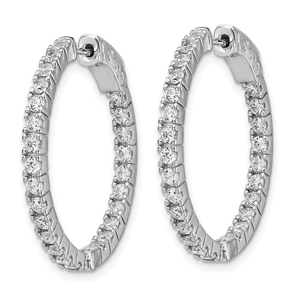QE8027 Sterling Shimmer Sterling Silver Rhodium-plated 50 Stone 1.9mm CZ In and Out Round Hinged Hoop Earrings
