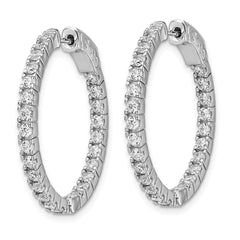 QE8027 Sterling Shimmer Sterling Silver Rhodium-plated 50 Stone 1.9mm CZ In and Out Round Hinged Hoop Earrings