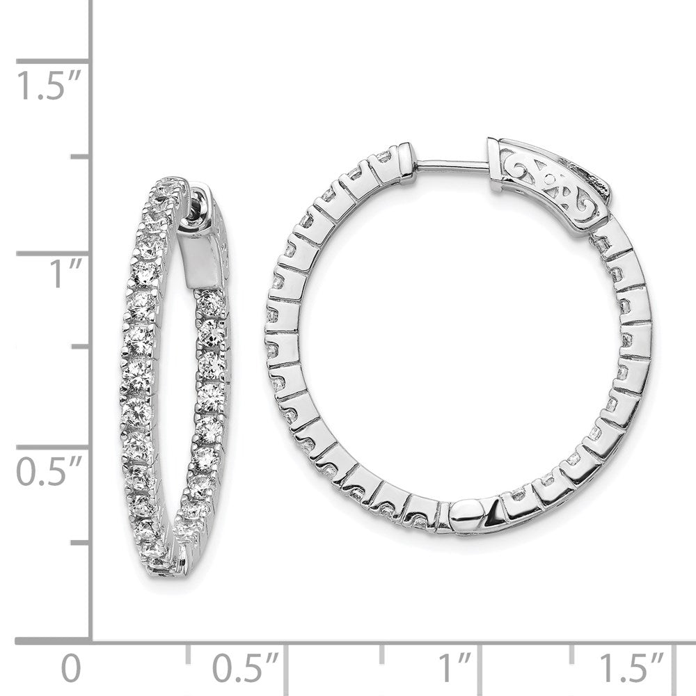 QE8027 Sterling Shimmer Sterling Silver Rhodium-plated 50 Stone 1.9mm CZ In and Out Round Hinged Hoop Earrings
