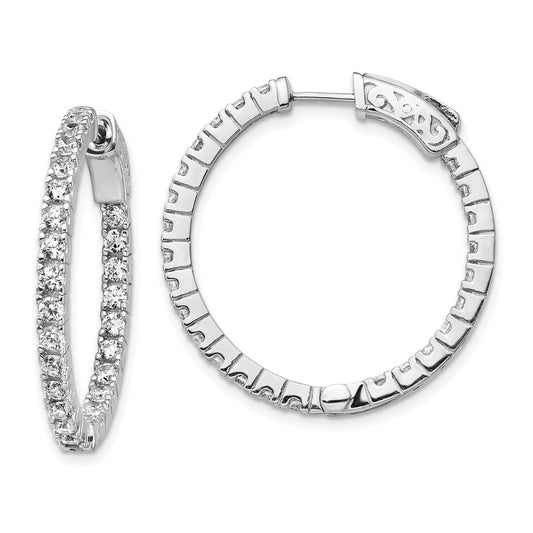 QE8027 Sterling Shimmer Sterling Silver Rhodium-plated 50 Stone 1.9mm CZ In and Out Round Hinged Hoop Earrings