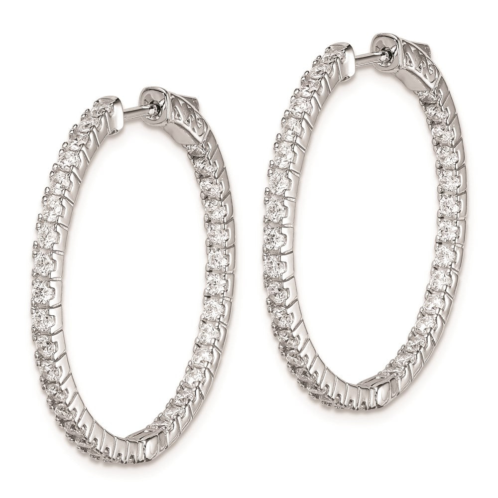 QE8028 Sterling Shimmer Sterling Silver Rhodium-plated 66 Stone 1.9mm CZ In and Out Round Hinged Hoop Earrings