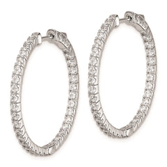 QE8028 Sterling Shimmer Sterling Silver Rhodium-plated 66 Stone 1.9mm CZ In and Out Round Hinged Hoop Earrings