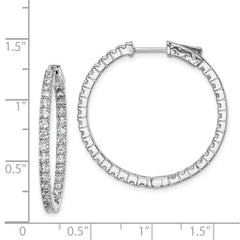 QE8028 Sterling Shimmer Sterling Silver Rhodium-plated 66 Stone 1.9mm CZ In and Out Round Hinged Hoop Earrings