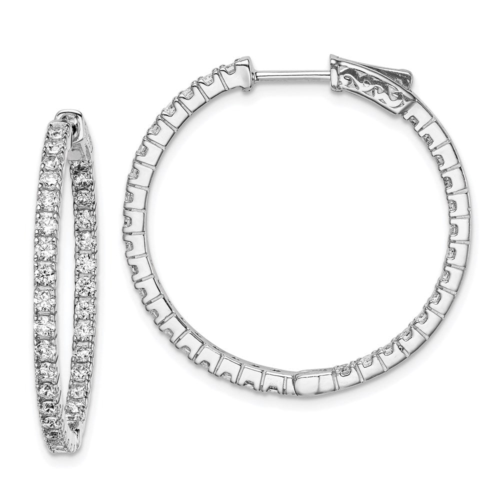 QE8028 Sterling Shimmer Sterling Silver Rhodium-plated 66 Stone 1.9mm CZ In and Out Round Hinged Hoop Earrings
