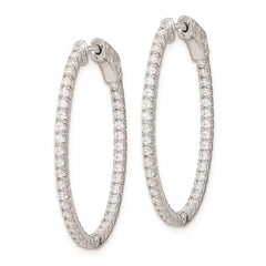 QE8029 Sterling Shimmer Sterling Silver Rhodium-plated 78 Stone 1.3mm CZ In and Out Oval Hinged Hoop Earrings