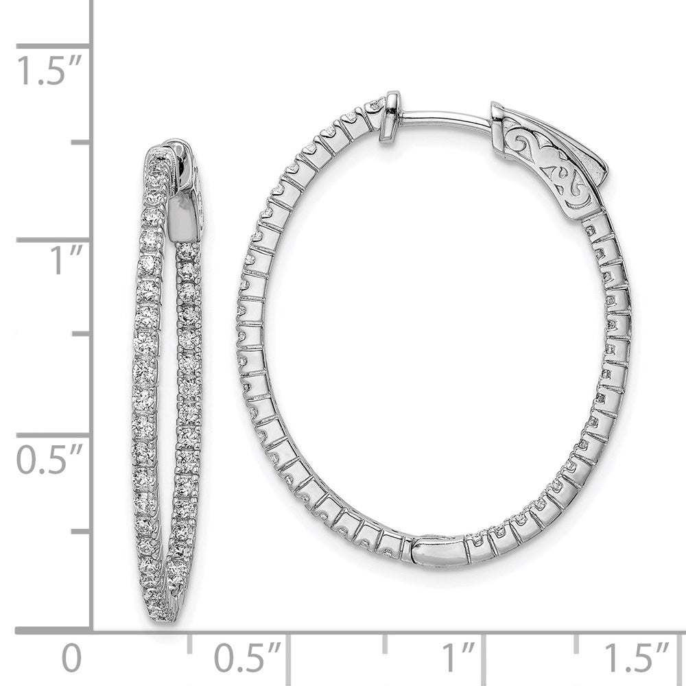 QE8029 Sterling Shimmer Sterling Silver Rhodium-plated 78 Stone 1.3mm CZ In and Out Oval Hinged Hoop Earrings