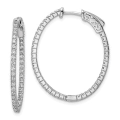 QE8029 Sterling Shimmer Sterling Silver Rhodium-plated 78 Stone 1.3mm CZ In and Out Oval Hinged Hoop Earrings