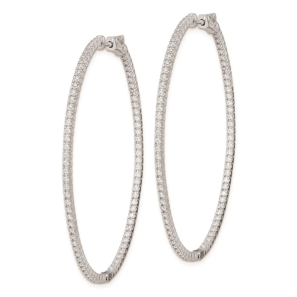 QE8030 Sterling Shimmer Sterling Silver Rhodium-plated 160 Stone 1.3mm CZ In and Out Oval Hinged Hoop Earrings
